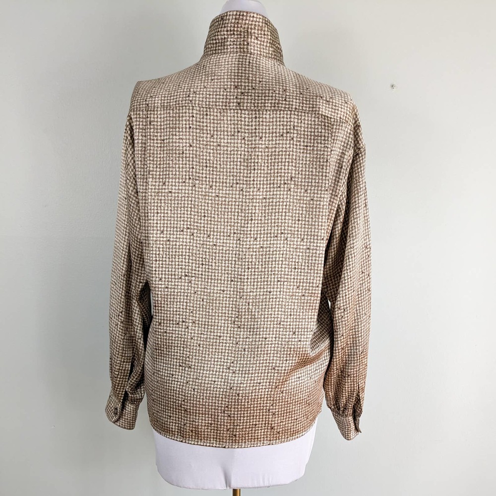 Vintage Linda Allard Ellen Tracy Silk Blouse Top Shirt Button Long Brown 90s 8 - Picture 5 of 14